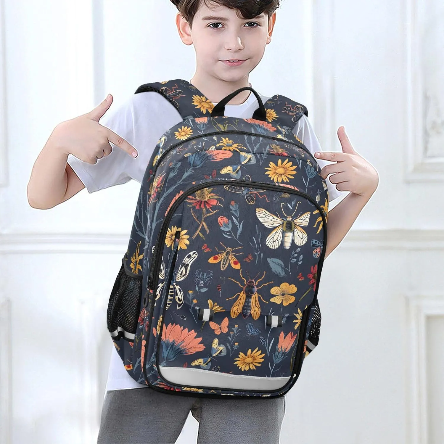 senya School Backpack Kids College Rucksack Travel Bookbag Fashion Back Pack Girls Boys Seamless Pattern with Insects Flowers, g372531510p878c936s2078