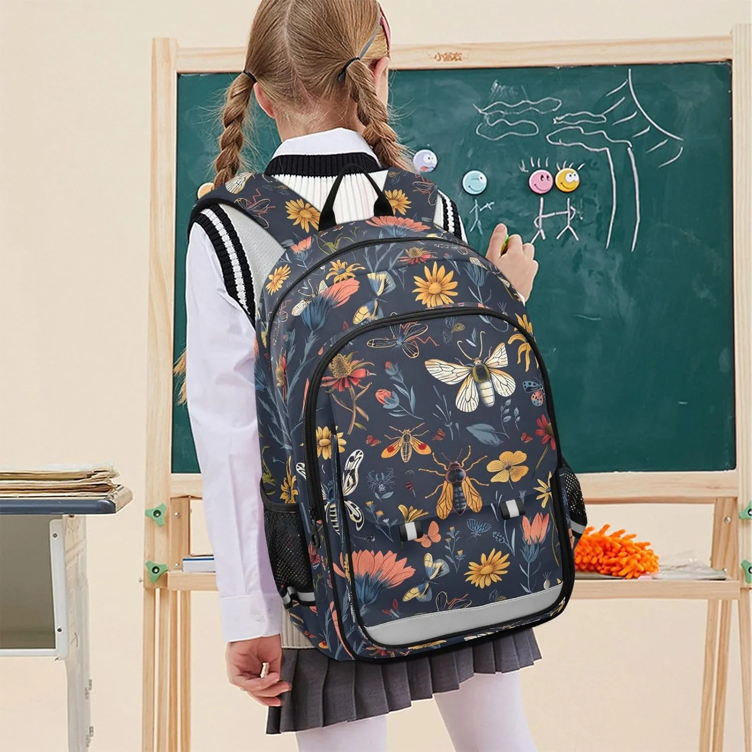 senya School Backpack Kids College Rucksack Travel Bookbag Fashion Back Pack Girls Boys Seamless Pattern with Insects Flowers, g372531510p878c936s2078