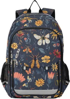 senya School Backpack Kids College Rucksack Travel Bookbag Fashion Back Pack Girls Boys Seamless Pattern with Insects Flowers, g372531510p878c936s2078