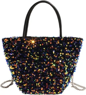 Sequin Tote Bag for Women Trendy Bling Top Handle Handbag Chain Crossbody Hobo Evening Purse Clutch Bags Wallets