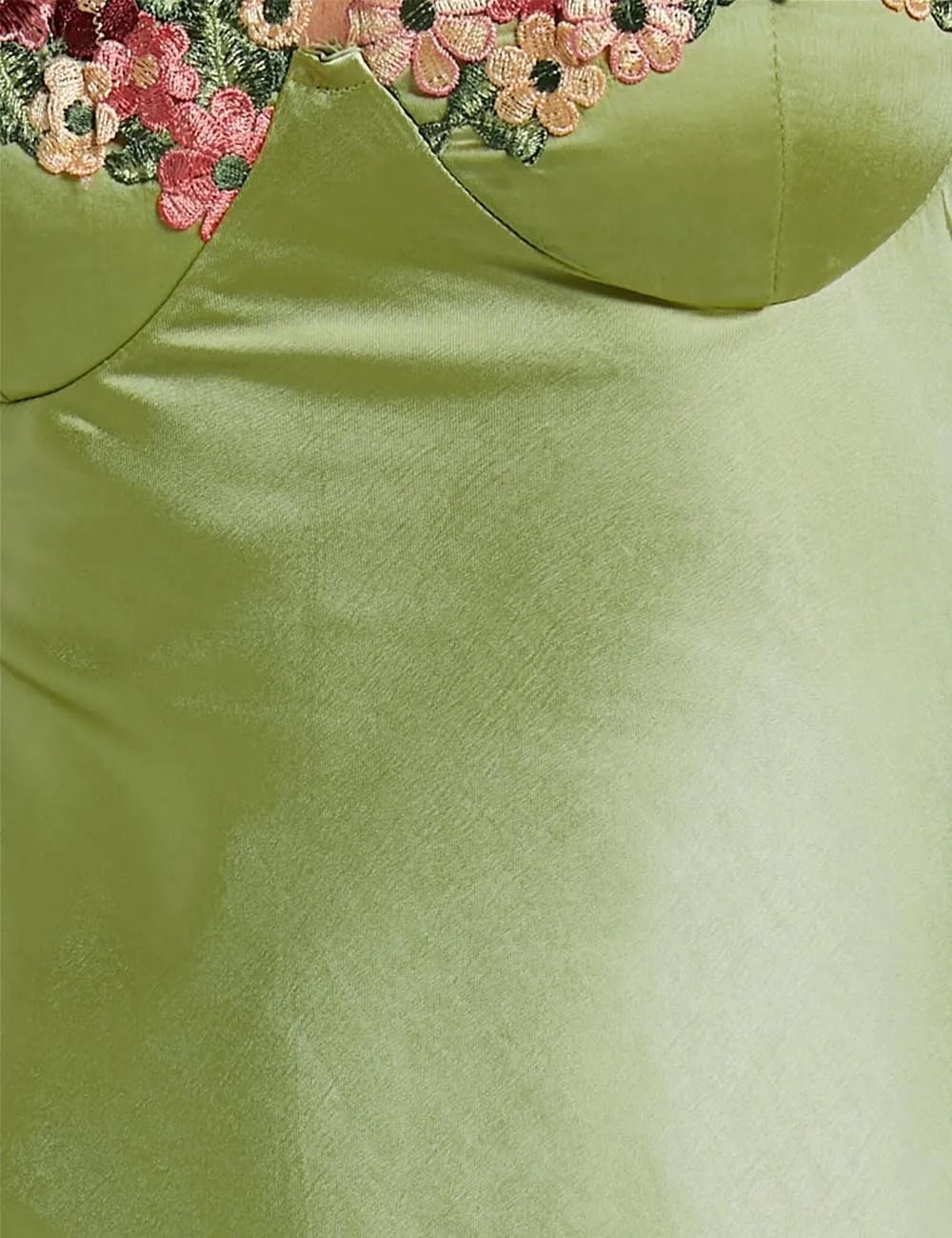 Sexy Satin Spaghetti Strap Floral Embroidered Maxi Dress for Women Sweetheart Neckline Backless Sleeveless Slit Midi Dress