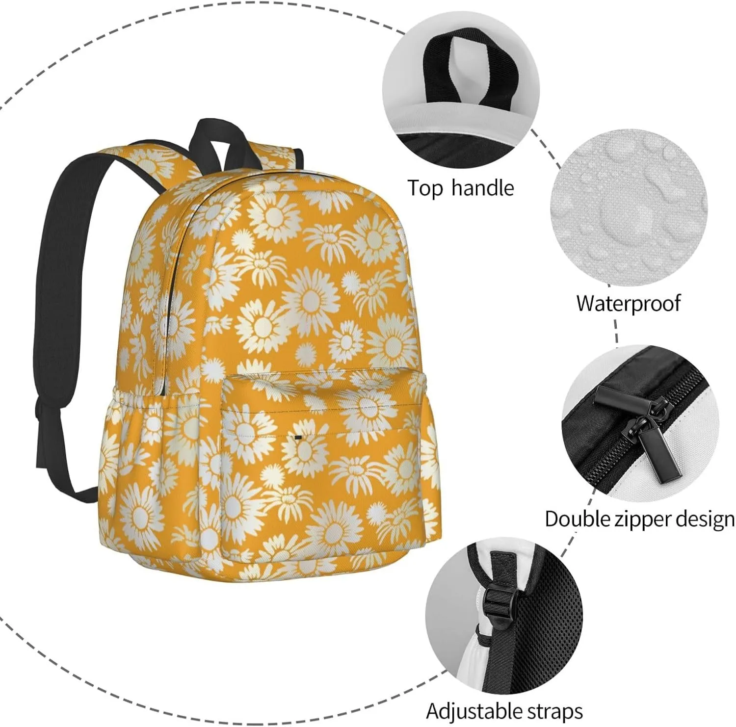 Shaded Yellow Daisies Laptop Backpack Shoulder Bag Laptop Pack Travel Backpacks Commuter Back Pack Casual Daypack Bags With Side Pockets