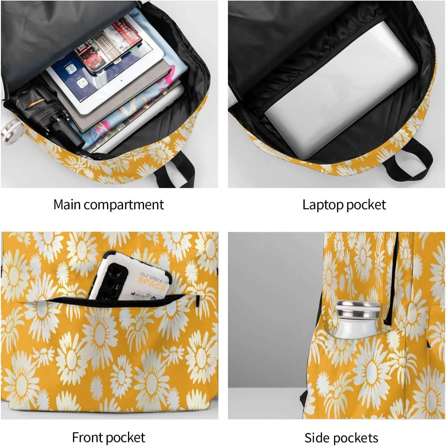 Shaded Yellow Daisies Laptop Backpack Shoulder Bag Laptop Pack Travel Backpacks Commuter Back Pack Casual Daypack Bags With Side Pockets