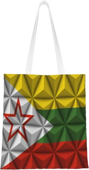 Shan State National Army With Polygon Effect Tote Bag for Women Canvas Shopping Bags Reusable Large Capacity Casual Shoulder Handbags Grocery Bags DIY Gift Bags