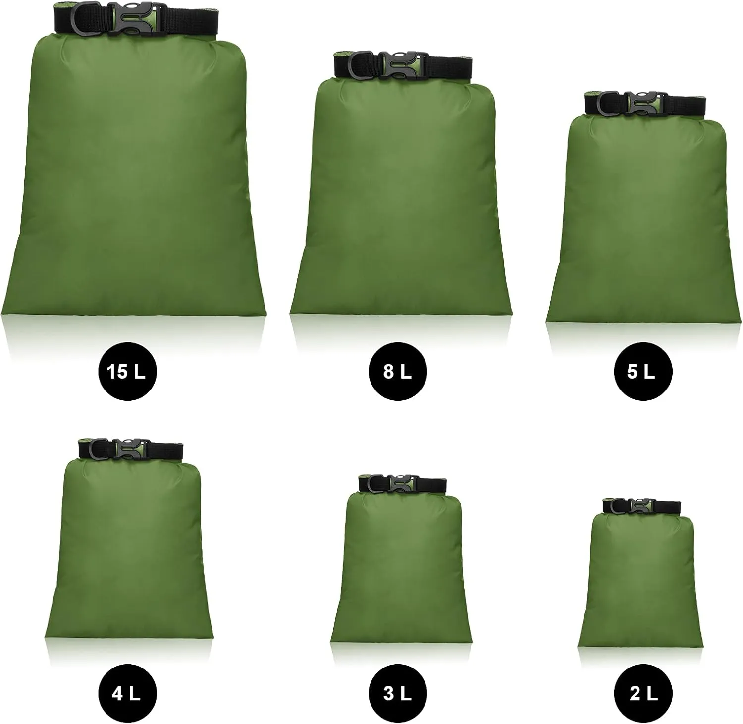 Shappy 6 Pcs Waterproof Dry Bag Set 6 Sizes Lightweight Sacks and Long Adjustable Shoulder Strap Outdoor Water Proof Keep Gear Dry Bag Stuff Sacks for Backpacking, Boating, Hiking, Camping (Green)