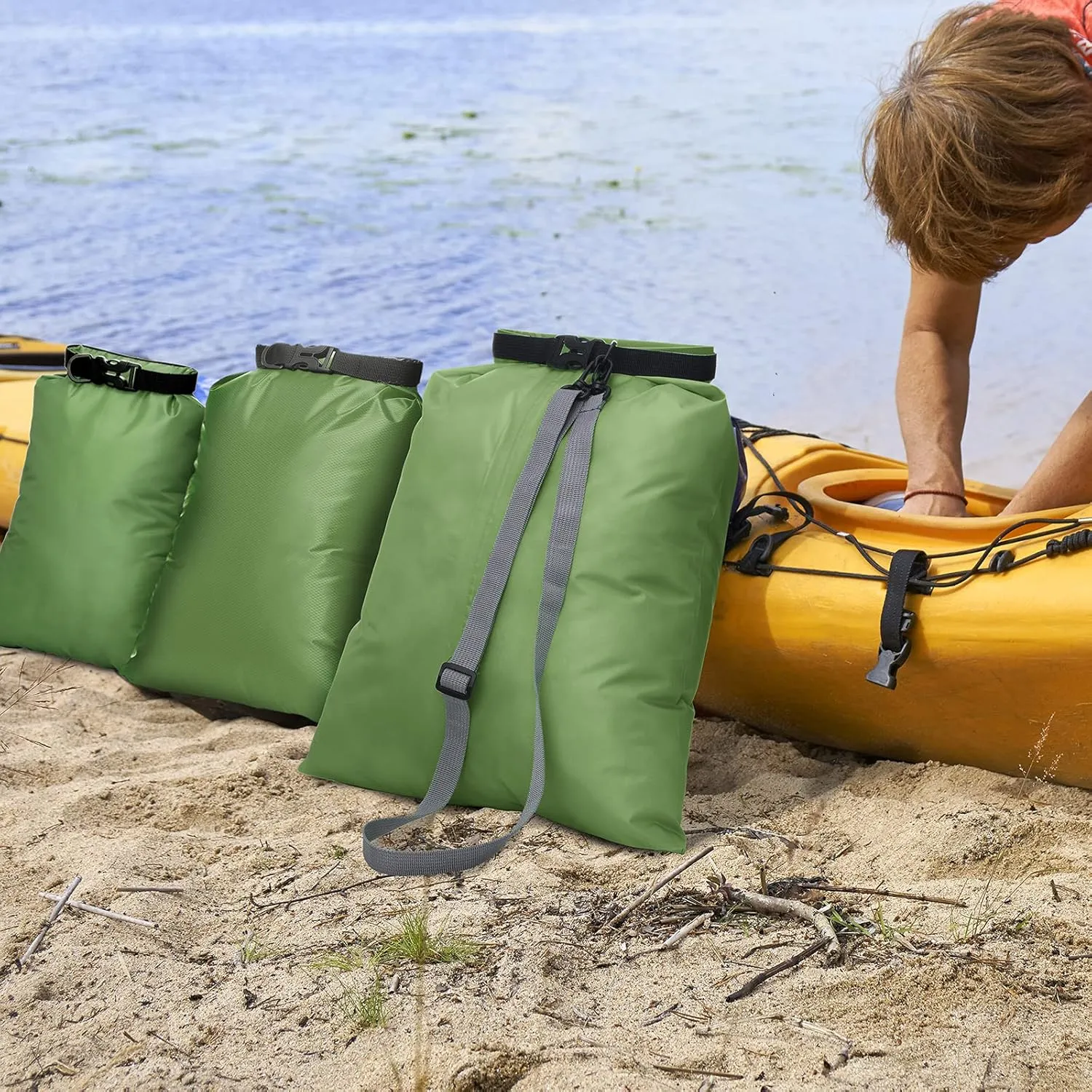 Shappy 6 Pcs Waterproof Dry Bag Set 6 Sizes Lightweight Sacks and Long Adjustable Shoulder Strap Outdoor Water Proof Keep Gear Dry Bag Stuff Sacks for Backpacking, Boating, Hiking, Camping (Green)