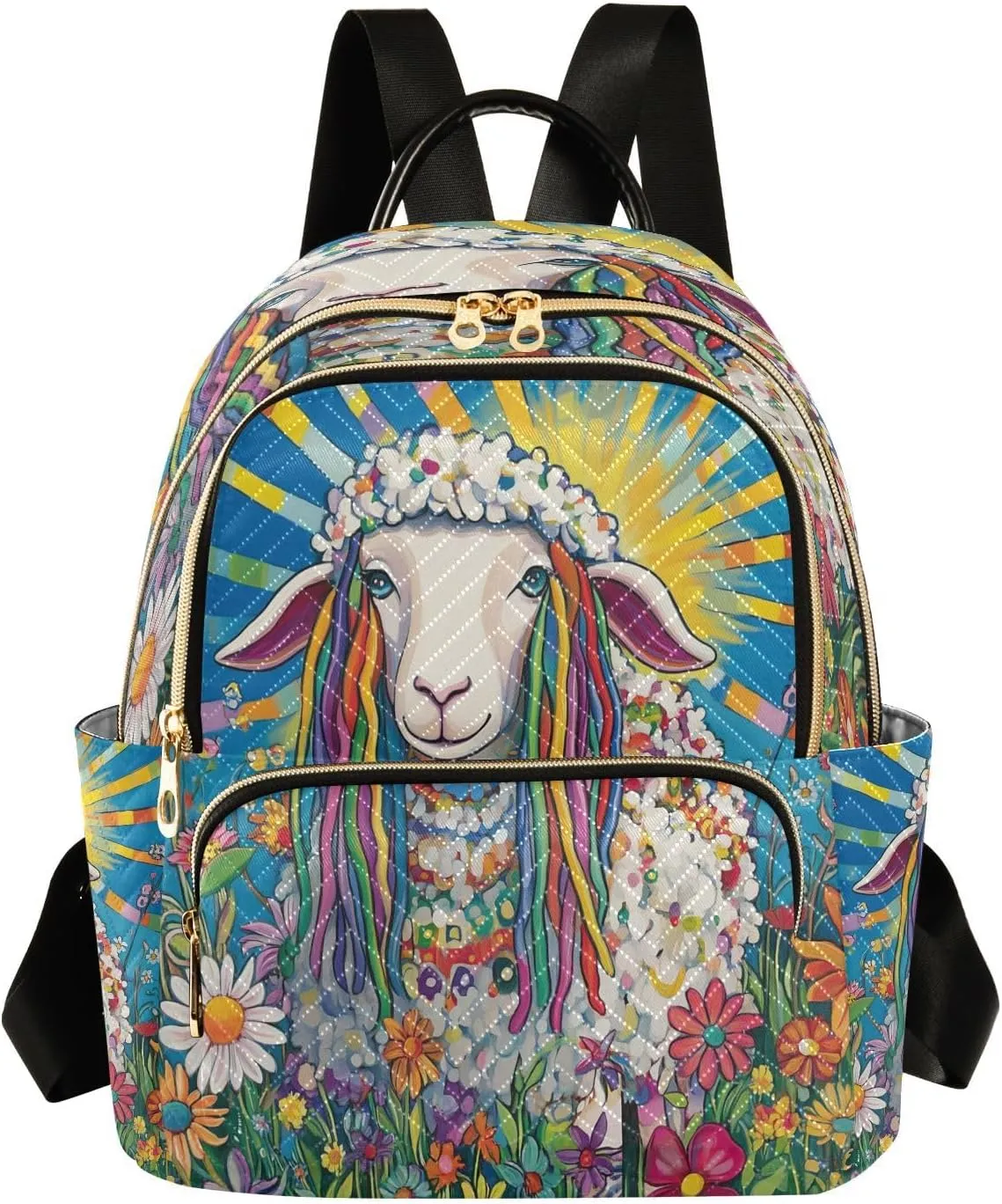 Sheep Flowers Blue Backpack Purse for Women Ladies Shoulder Bags with Anti-theft Back for Travel Camping S