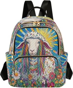 Sheep Flowers Blue Backpack Purse for Women Ladies Shoulder Bags with Anti-theft Back for Travel Camping S