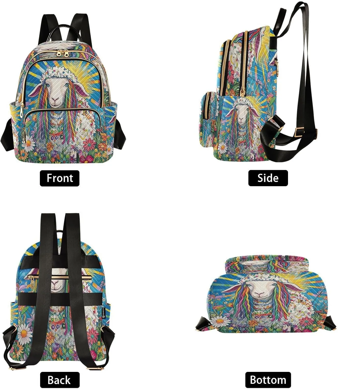 Sheep Flowers Blue Backpack Purse for Women Ladies Shoulder Bags with Anti-theft Back for Travel Camping S
