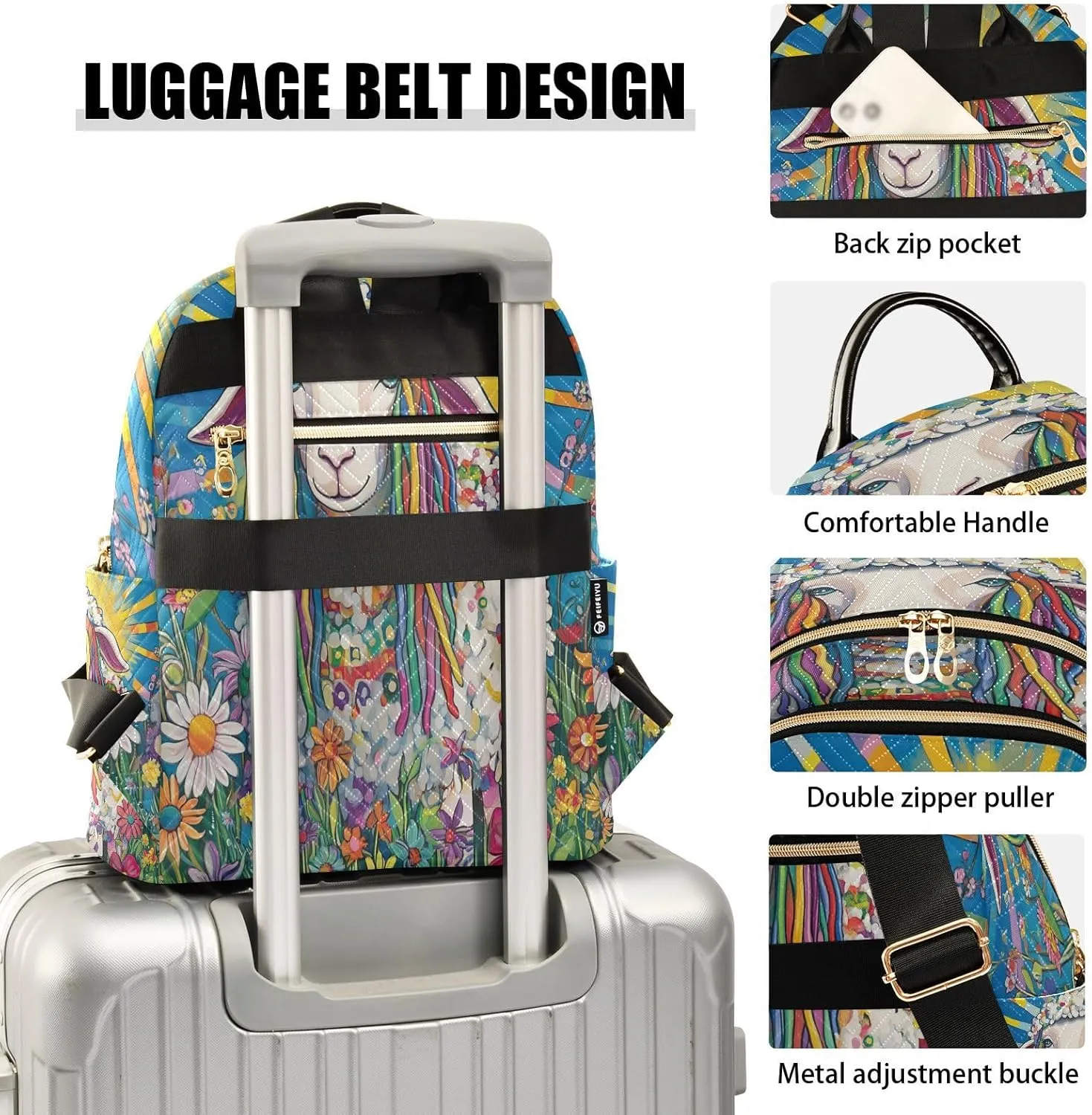 Sheep Flowers Blue Backpack Purse for Women Ladies Shoulder Bags with Anti-theft Back for Travel Camping S
