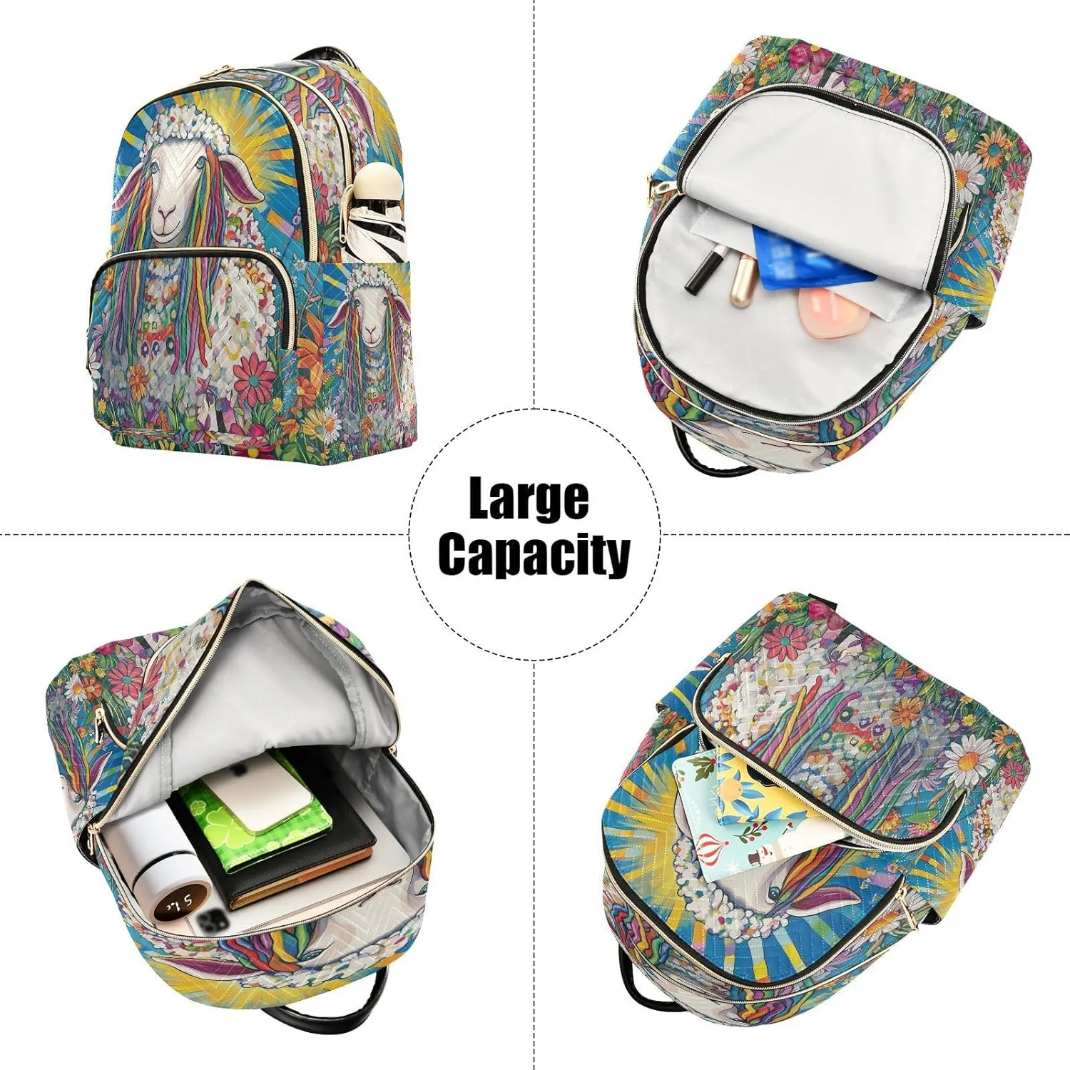 Sheep Flowers Blue Backpack Purse for Women Ladies Shoulder Bags with Anti-theft Back for Travel Camping S