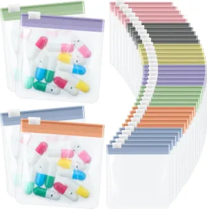 Sherr 35 Pcs Pill Pouch Bags Zippered Pill Pouch Set Reusable Translucent Medicine Organizer Self Sealing Medicine Organizer Travel Plastic Bags with Slide Lock for Storage(Stylish,Morandi Color)