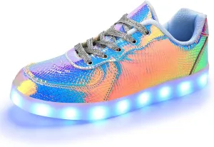Shiny Leather Stylish LED Light-Up Sneakers Unisex for Parties and Performances Unique Patent Leather USB Rechargeable Low-Top Shoes with Colorful Lighting Effects