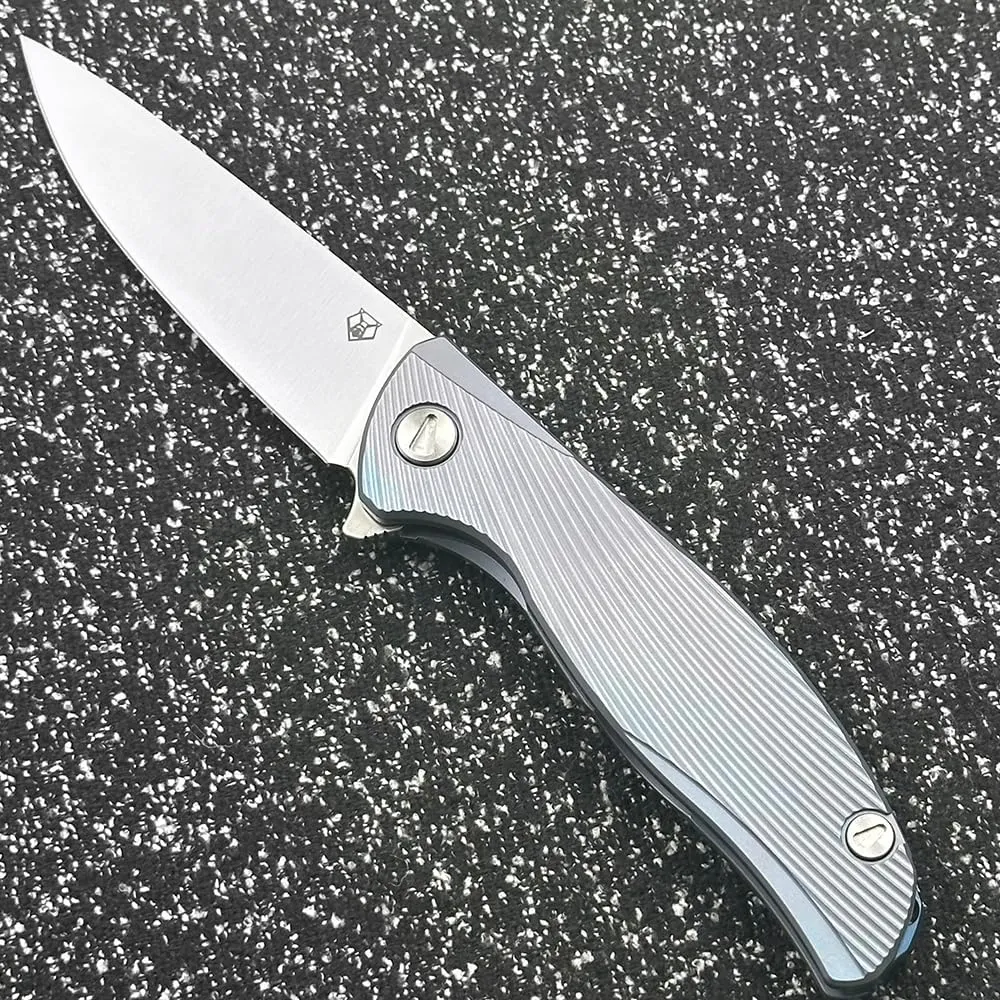 Shirogorov Quantum Custom Titanium Handle Bearing Outdoor Folding Knife Camping Survival Sharp Tactical EDC Tool Knife (Blue)