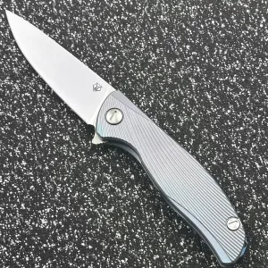 Shirogorov Quantum Custom Titanium Handle Bearing Outdoor Folding Knife Camping Survival Sharp Tactical EDC Tool Knife (Blue)