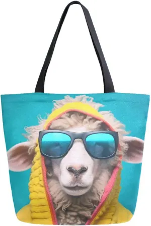 Shoulder Bag for Women Canvas Tote Bag Goat in Yellow Clothes Handbags for Mom Sister Teacher Friend