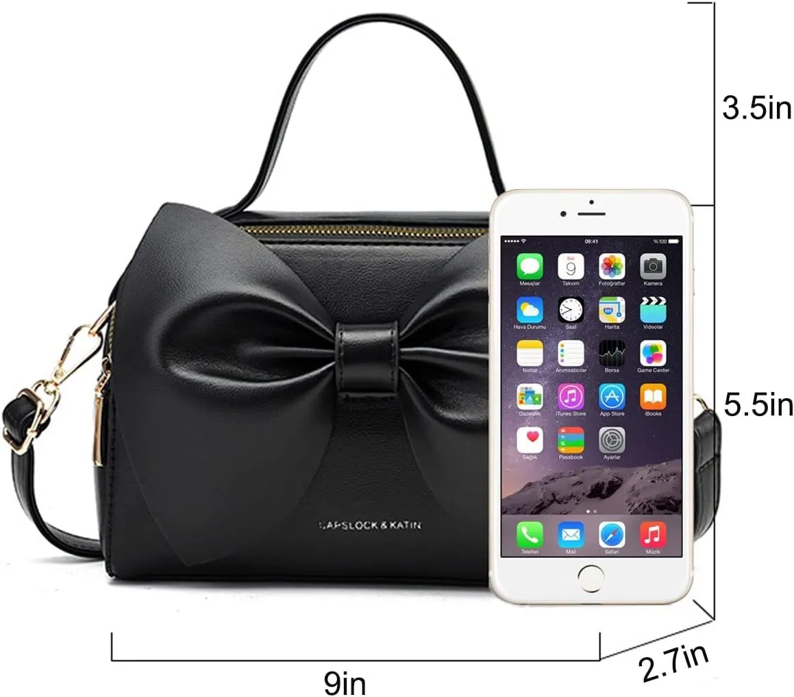 Shoulder Bag for Women PU Leather Purse Bowknot Handbag Fashion Top-Handle Satchel Ladies Crossbody