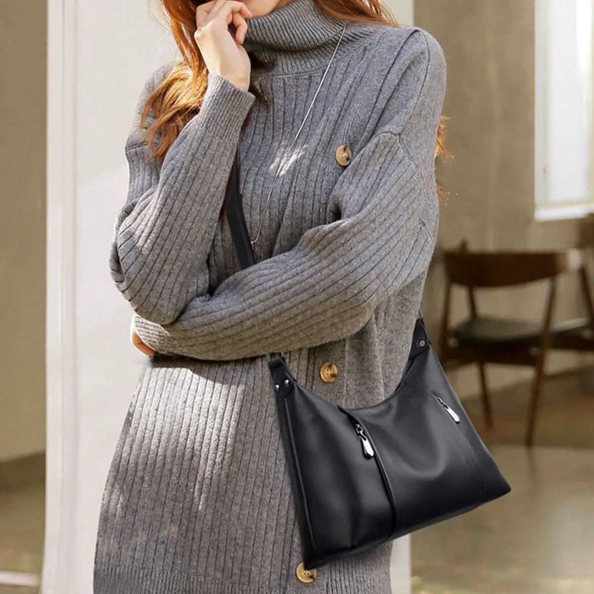Shoulder Bag for Women PU Leather Top-Handle Satchel Fashion Crossbody Bag Ladies Purse Handbag Tote
