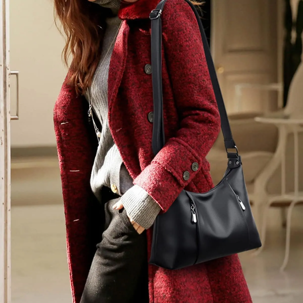 Shoulder Bag for Women PU Leather Top-Handle Satchel Fashion Crossbody Bag Ladies Purse Handbag Tote