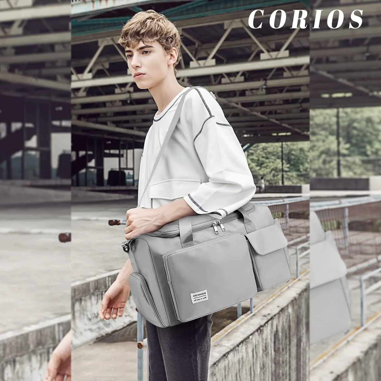 Shoulder Bag Women Men Foldable Weekender Overnight Carry-on Bags with Shoes Compartment Lightweight Sports Gym Tote