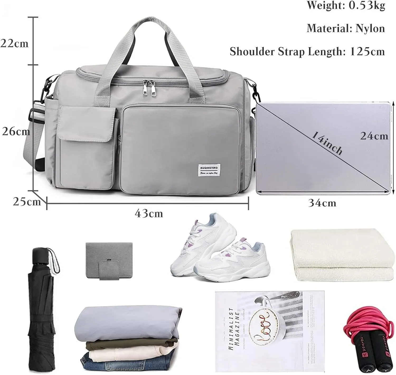 Shoulder Bag Women Men Foldable Weekender Overnight Carry-on Bags with Shoes Compartment Lightweight Sports Gym Tote