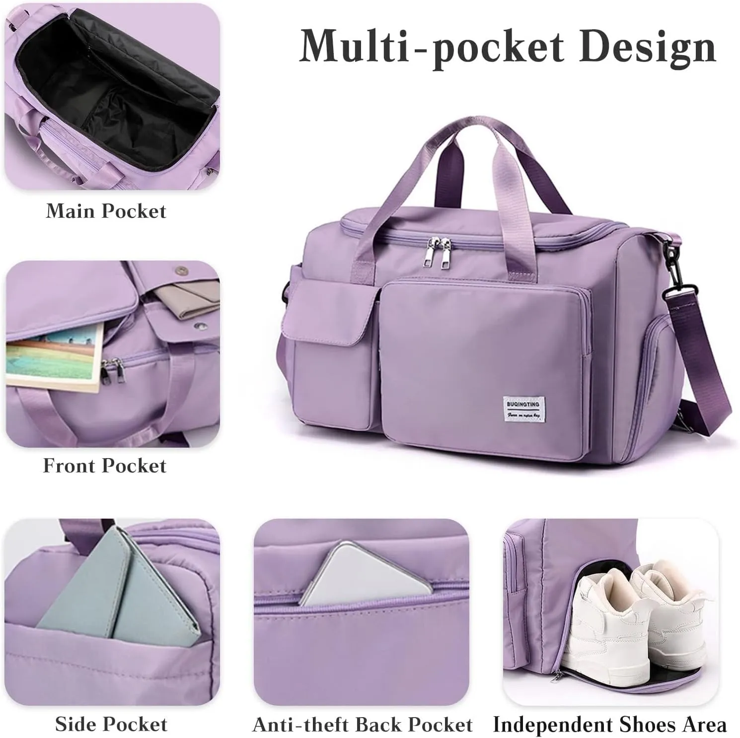 Shoulder Bag Women Men Foldable Weekender Overnight Carry-on Bags with Shoes Compartment Lightweight Sports Gym Tote