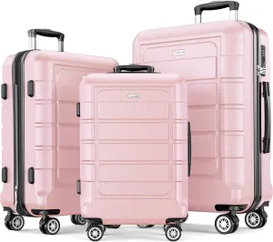 SHOWKOO Luggage Sets Expandable PC ABS Durable Suitcase Sets Double Wheels TSA Lock Pink 3pcs