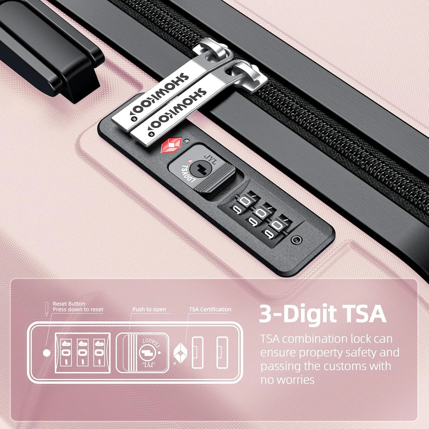 SHOWKOO Luggage Sets Expandable PC ABS Durable Suitcase Sets Double Wheels TSA Lock Pink 3pcs