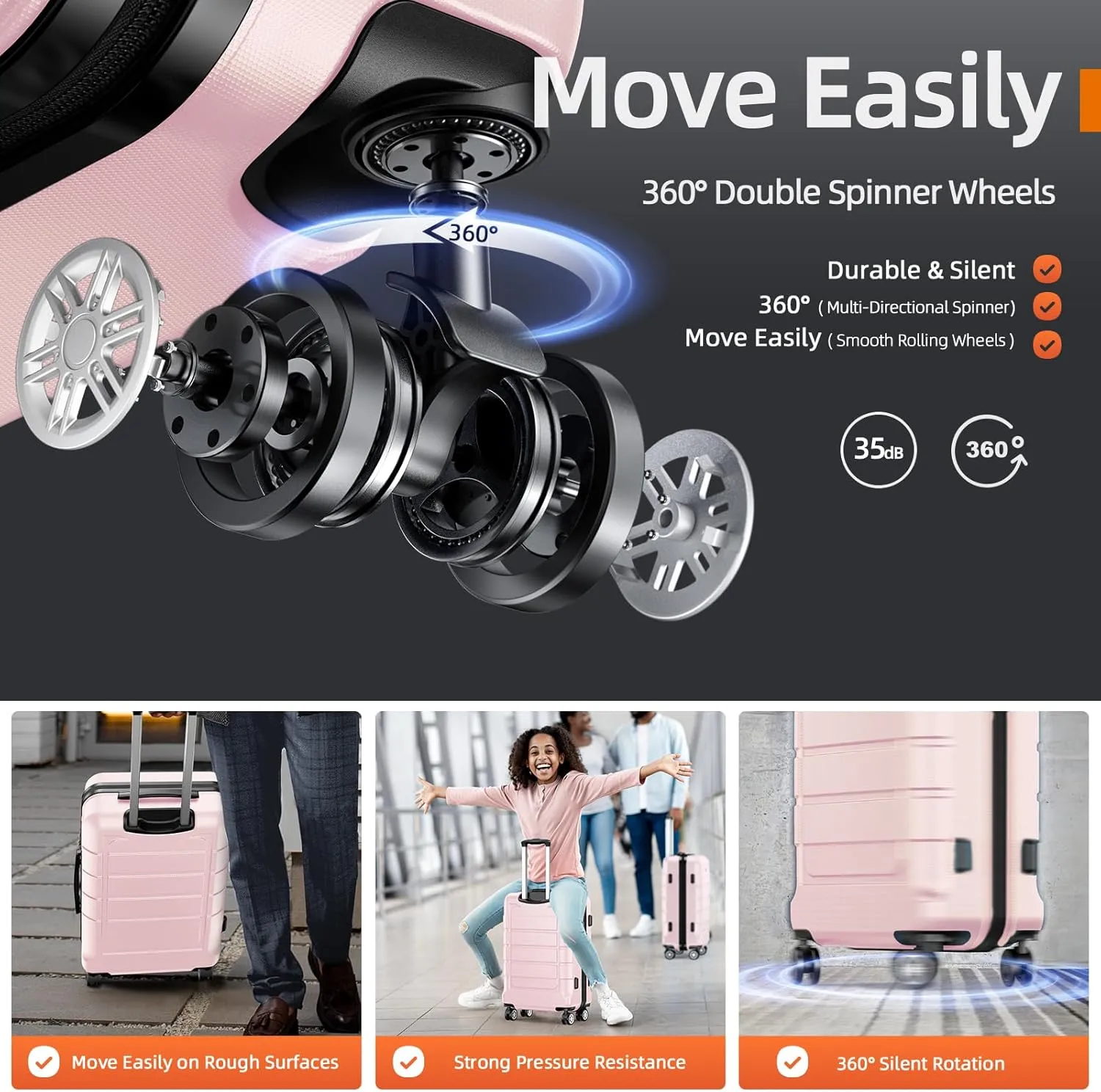 SHOWKOO Luggage Sets Expandable PC ABS Durable Suitcase Sets Double Wheels TSA Lock Pink 3pcs