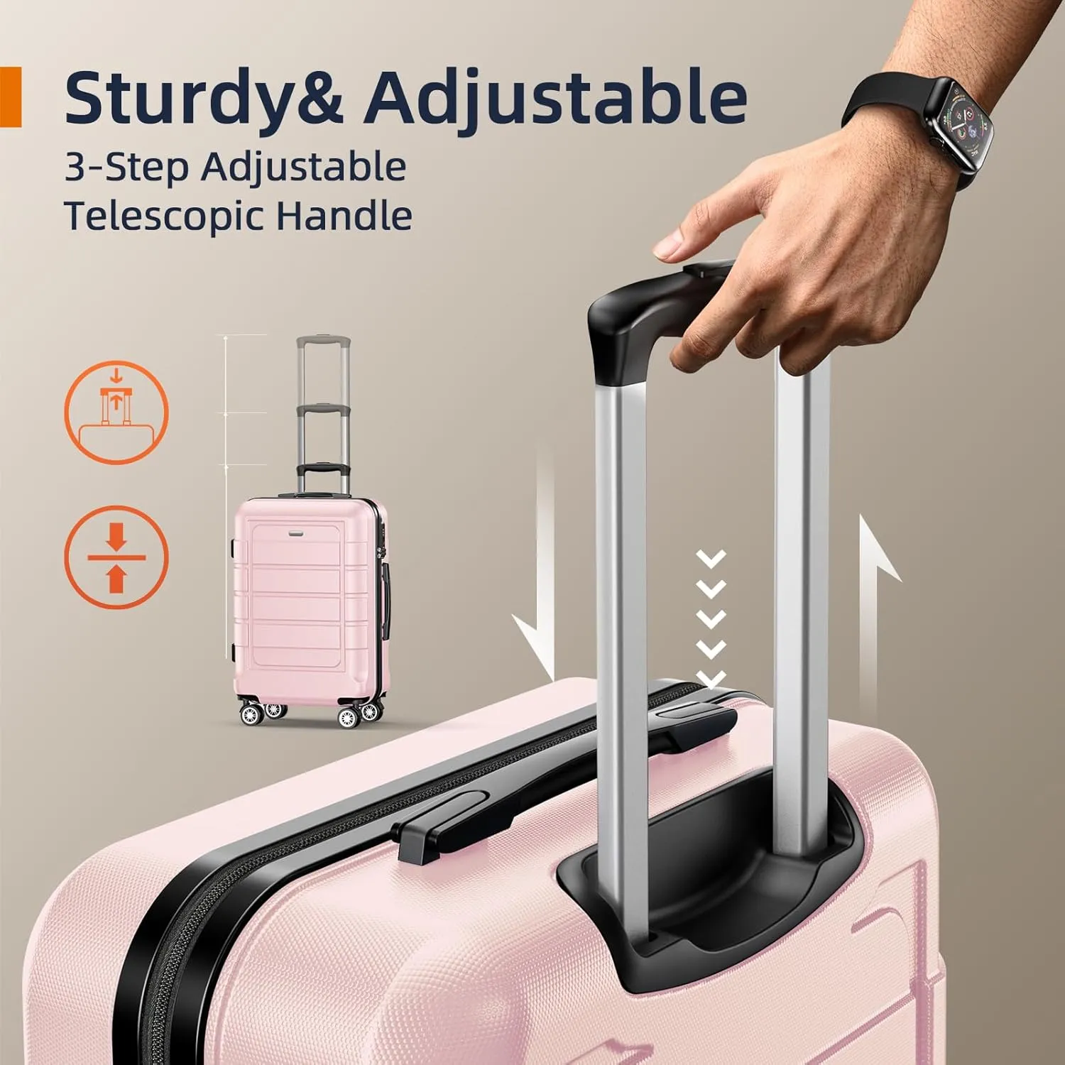 SHOWKOO Luggage Sets Expandable PC ABS Durable Suitcase Sets Double Wheels TSA Lock Pink 3pcs