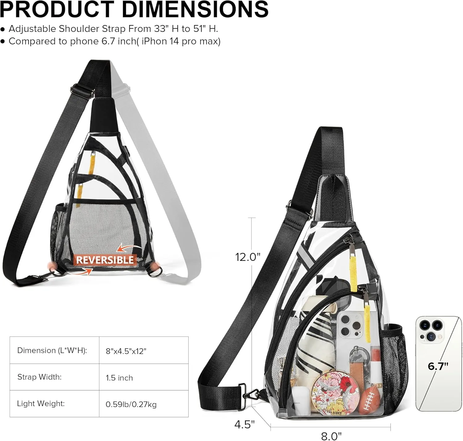 Shrrie Clear Bag for Stadium Events Transparent Crossbody Bag Clear Purse for Women&Men-Stadium Approved, Concerts&Sports