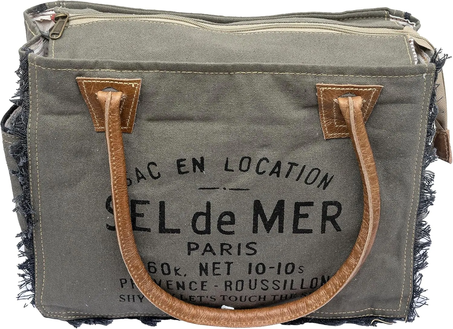 Shy Shy Bags Sel De Mer Canvas & Cowhide Tote Bag - Upcycled Radiant Leather Hand Bag