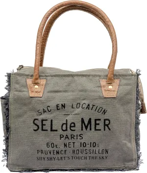 Shy Shy Bags Sel De Mer Canvas & Cowhide Tote Bag - Upcycled Radiant Leather Hand Bag