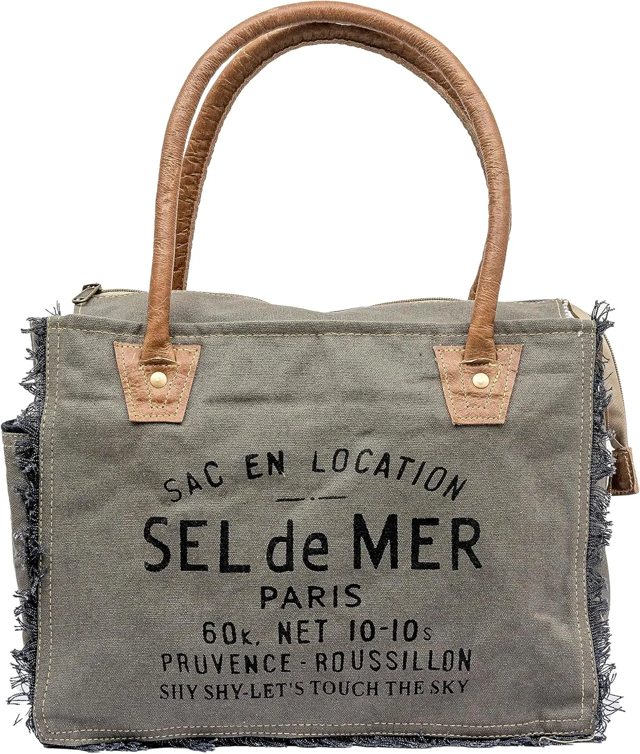 Shy Shy Bags Sel De Mer Canvas & Cowhide Tote Bag - Upcycled Radiant Leather Hand Bag