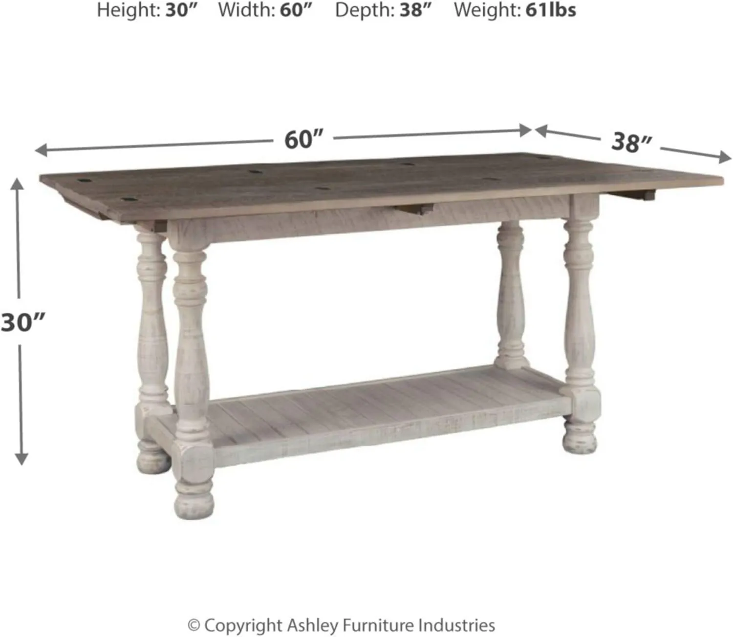 Signature Design by Ashley Havalance Farmhouse Sofa Table, Flip Top Design for Additional Dining Space and Fixed Lower Shelf, Gray & White with Weathered Finish