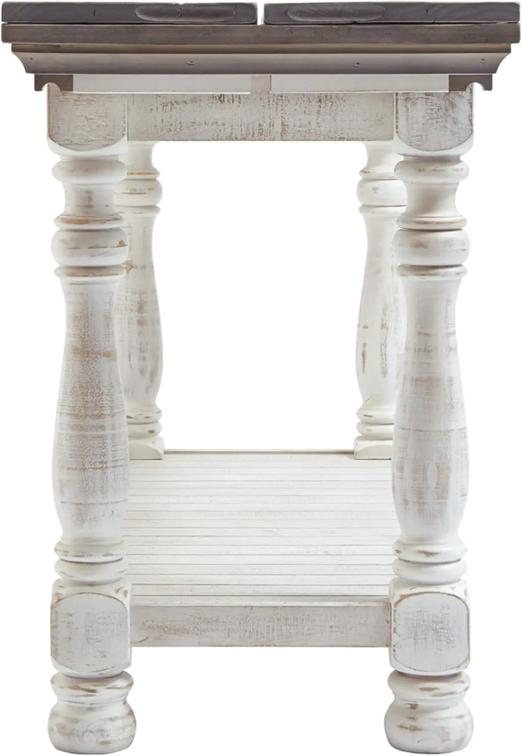 Signature Design by Ashley Havalance Farmhouse Sofa Table, Flip Top Design for Additional Dining Space and Fixed Lower Shelf, Gray & White with Weathered Finish