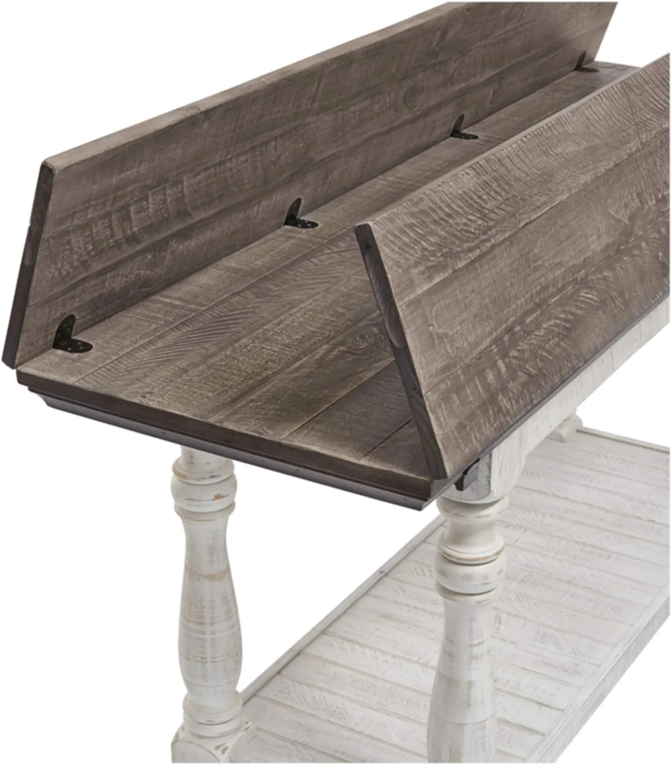 Signature Design by Ashley Havalance Farmhouse Sofa Table, Flip Top Design for Additional Dining Space and Fixed Lower Shelf, Gray & White with Weathered Finish