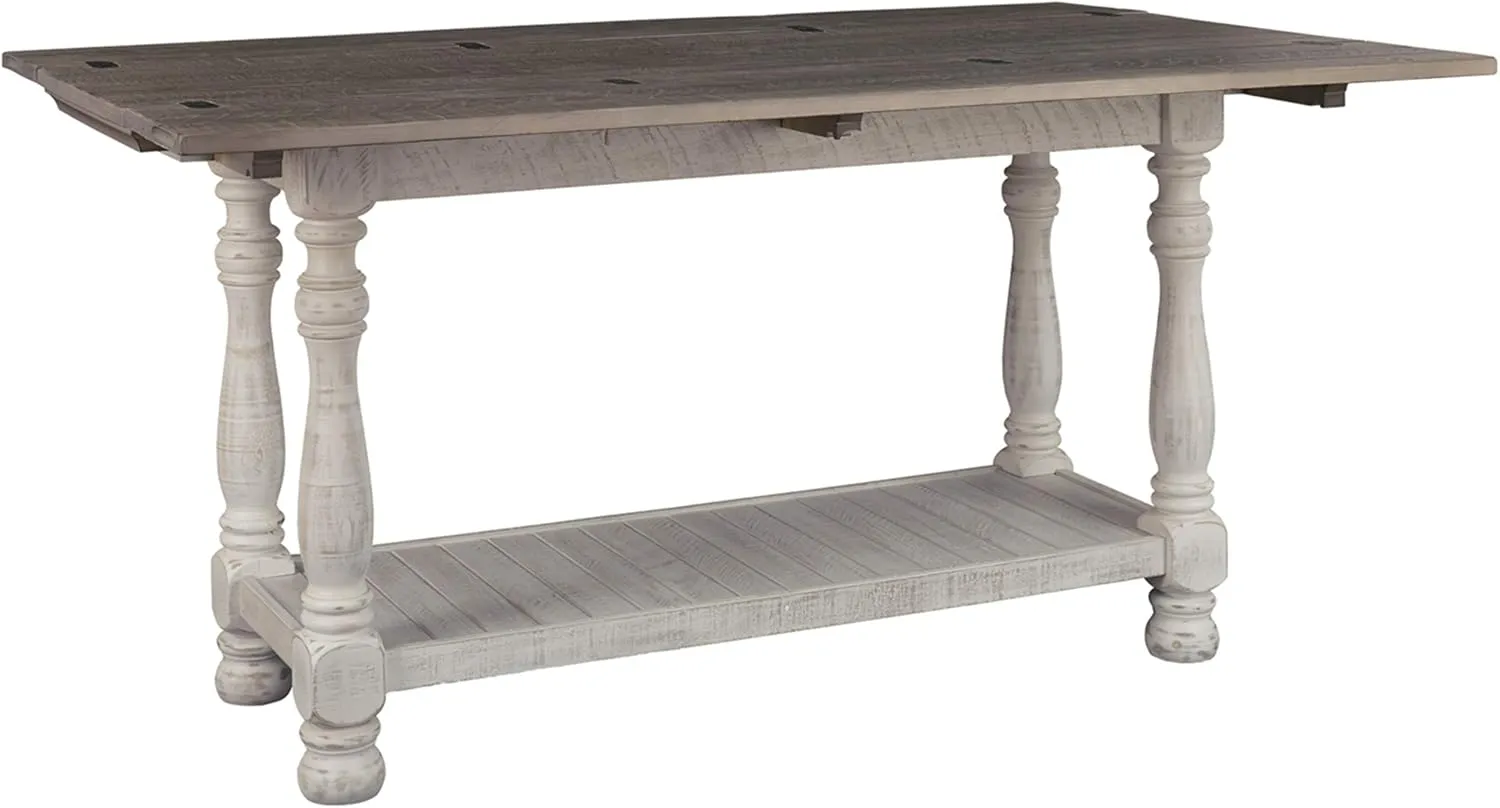Signature Design by Ashley Havalance Farmhouse Sofa Table, Flip Top Design for Additional Dining Space and Fixed Lower Shelf, Gray & White with Weathered Finish