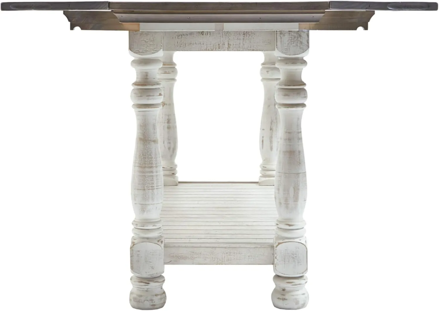 Signature Design by Ashley Havalance Farmhouse Sofa Table, Flip Top Design for Additional Dining Space and Fixed Lower Shelf, Gray & White with Weathered Finish