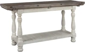 Signature Design by Ashley Havalance Farmhouse Sofa Table, Flip Top Design for Additional Dining Space and Fixed Lower Shelf, Gray & White with Weathered Finish