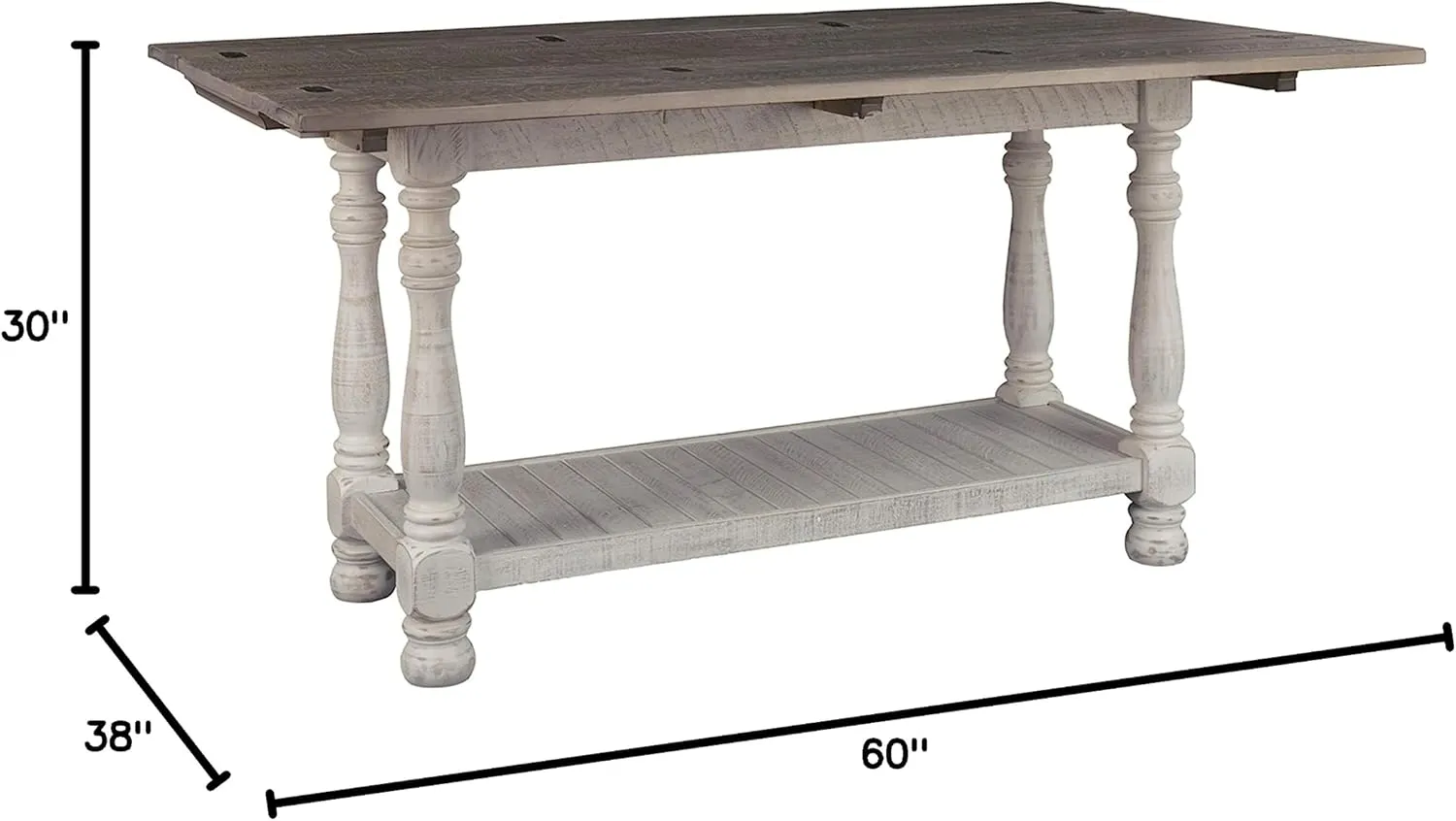 Signature Design by Ashley Havalance Farmhouse Sofa Table, Flip Top Design for Additional Dining Space and Fixed Lower Shelf, Gray & White with Weathered Finish