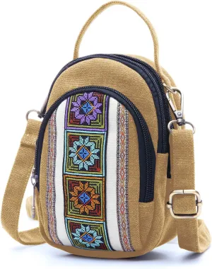 SILKAREA Canvas Small Crossbody Bag Cell Phone Purse for Women Embroidered Shoulder Bag Handbags Wallet Bag Pouch