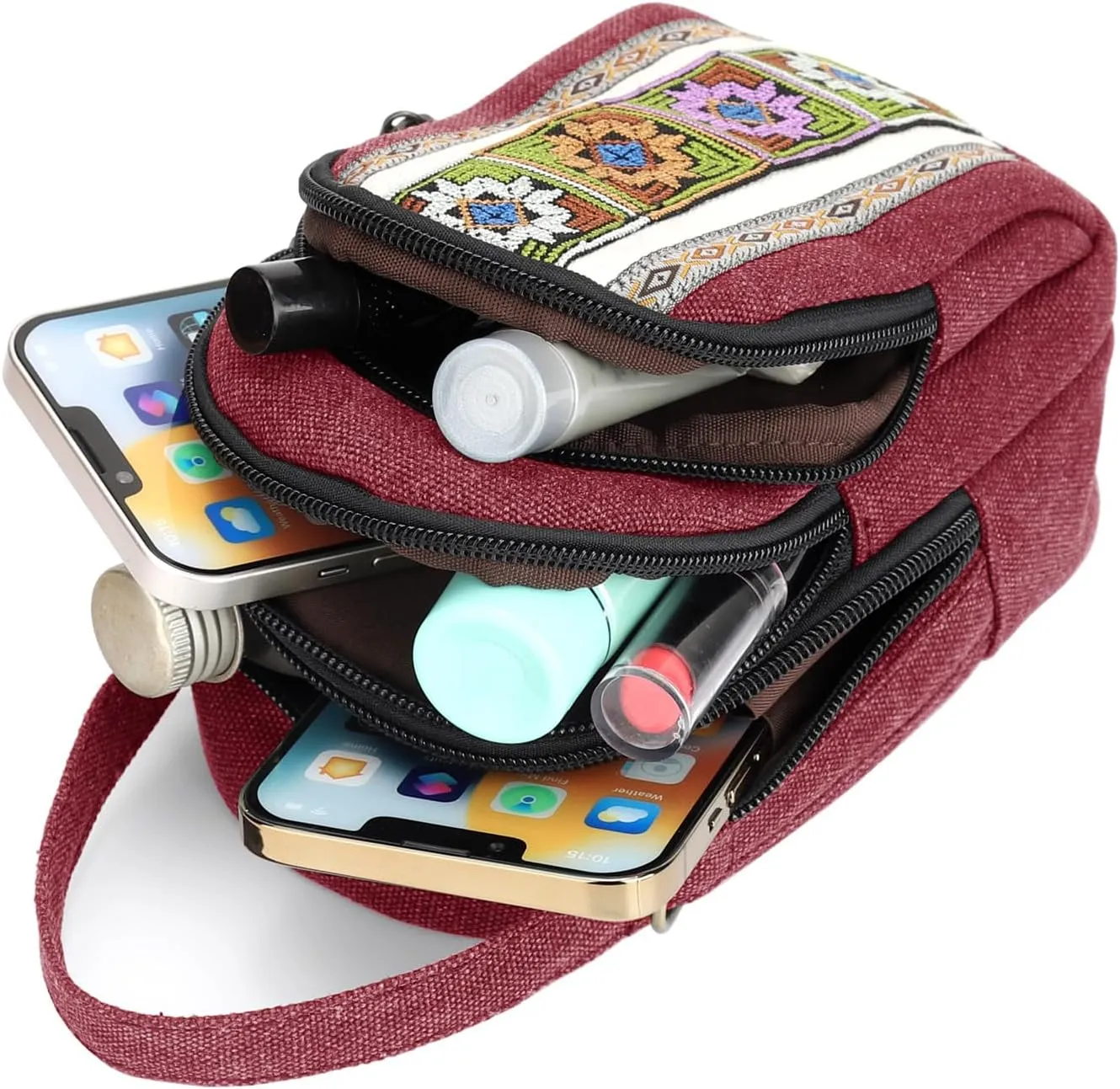 SILKAREA Canvas Small Crossbody Bag Cell Phone Purse for Women Embroidered Shoulder Bag Handbags Wallet Bag Pouch