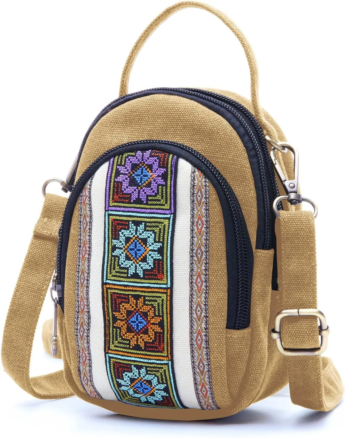 SILKAREA Canvas Small Crossbody Bag Cell Phone Purse for Women Embroidered Shoulder Bag Handbags Wallet Bag Pouch