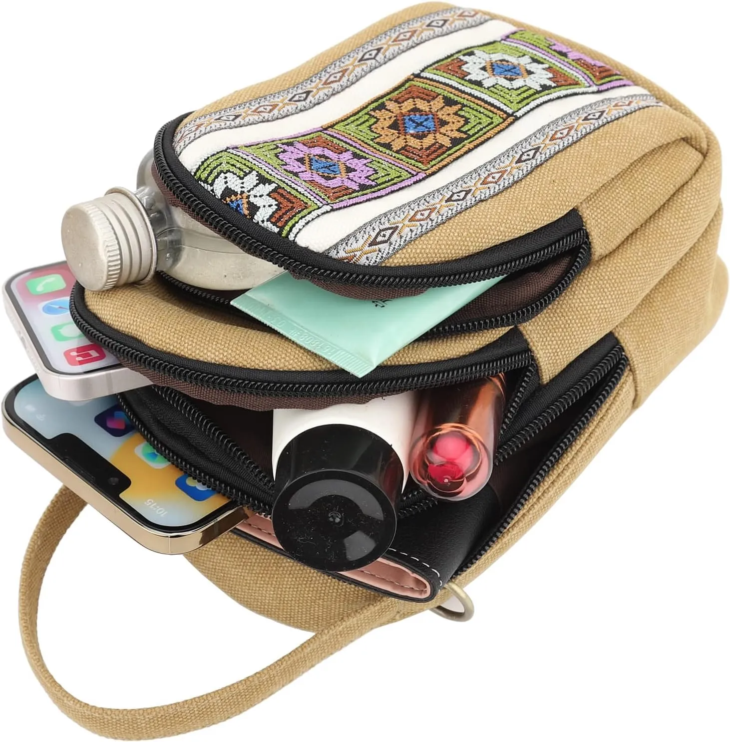 SILKAREA Canvas Small Crossbody Bag Cell Phone Purse for Women Embroidered Shoulder Bag Handbags Wallet Bag Pouch