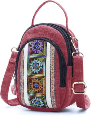 SILKAREA Canvas Small Crossbody Bag Cell Phone Purse for Women Embroidered Shoulder Bag Handbags Wallet Bag Pouch