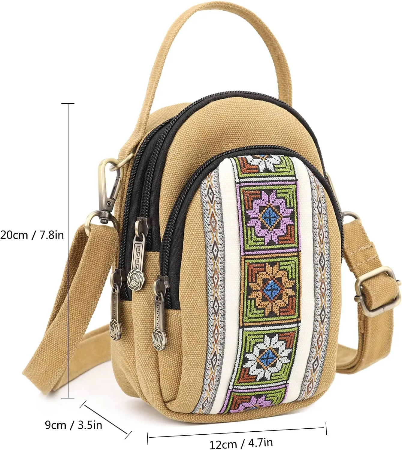 SILKAREA Canvas Small Crossbody Bag Cell Phone Purse for Women Embroidered Shoulder Bag Handbags Wallet Bag Pouch