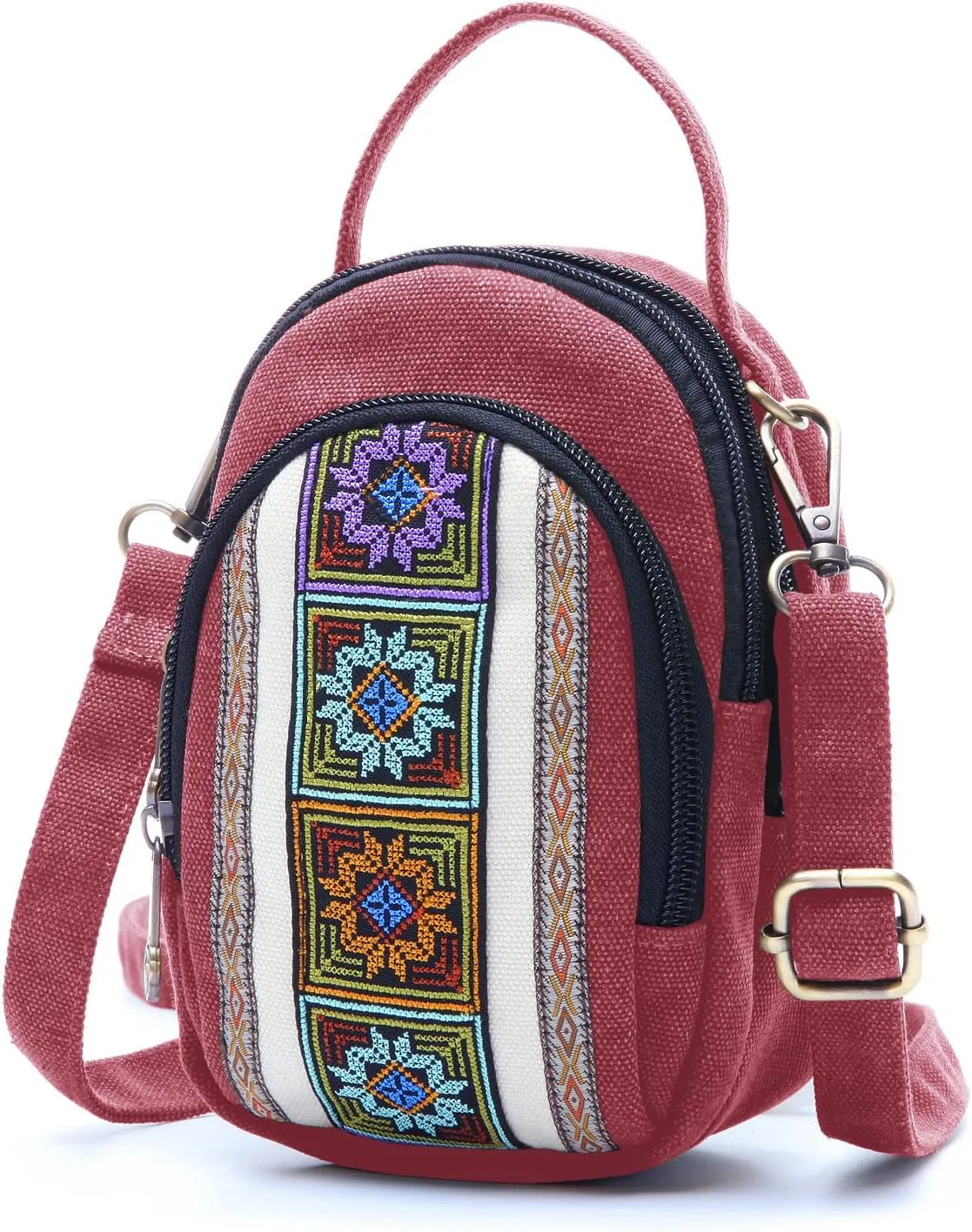 SILKAREA Canvas Small Crossbody Bag Cell Phone Purse for Women Embroidered Shoulder Bag Handbags Wallet Bag Pouch
