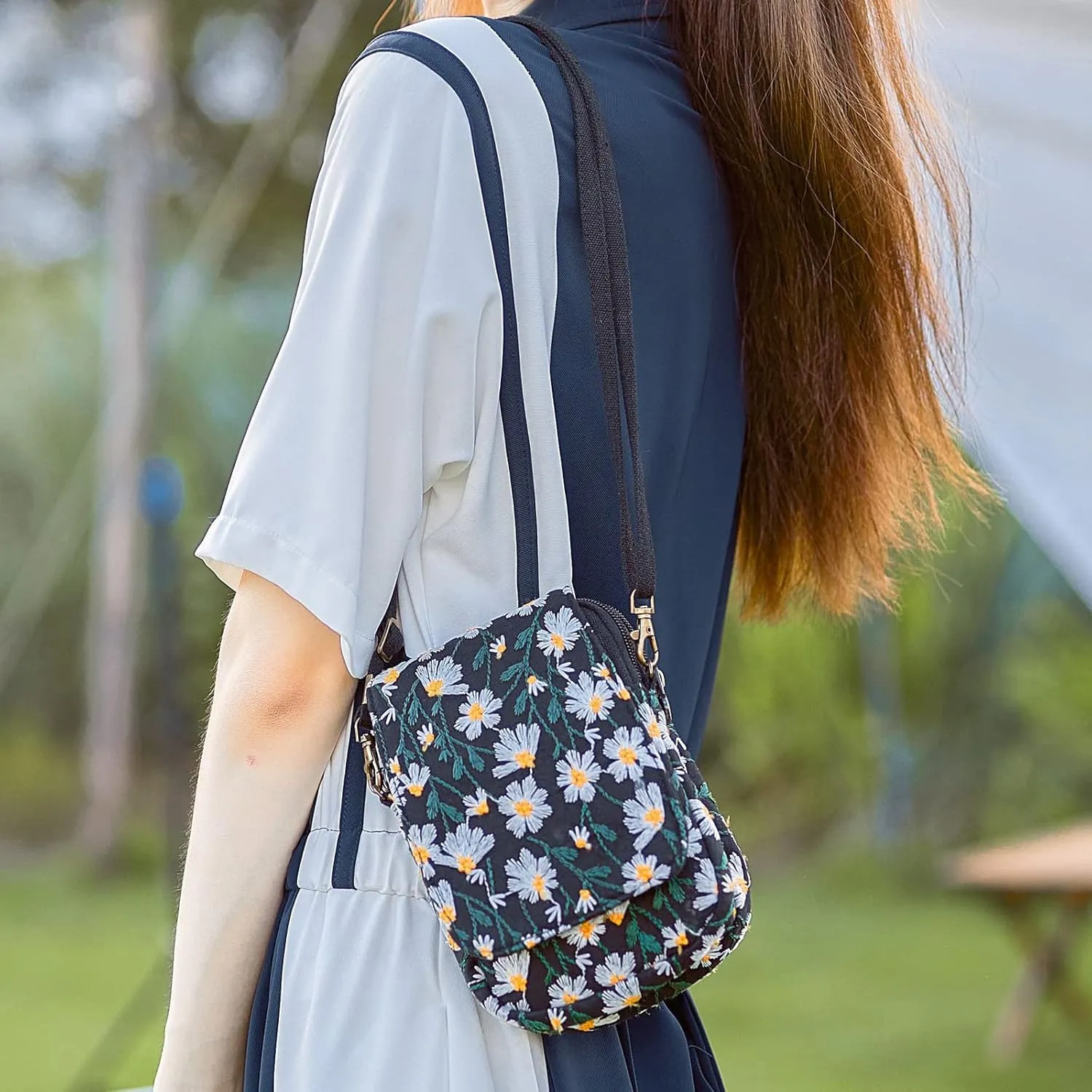SILKAREA Embroidered Cute Mini Crossbody Bag for Women Small Handbags Wristlet Wallet Bag Cell-phone Pouch Coin Purse