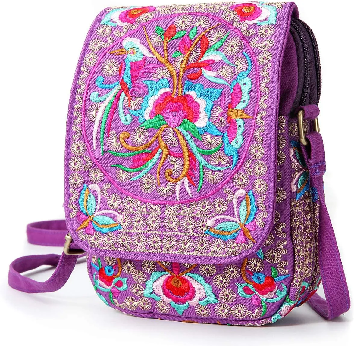 SILKAREA Embroidered Cute Mini Crossbody Bag for Women Small Handbags Wristlet Wallet Bag Cell-phone Pouch Coin Purse